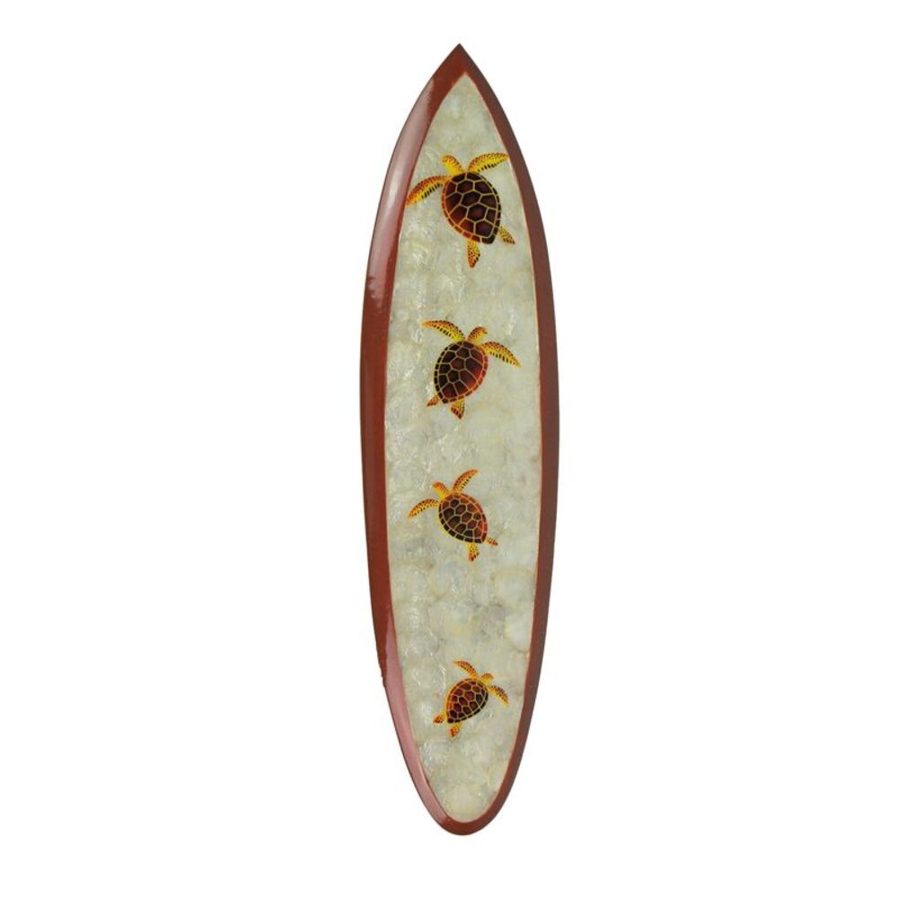 31 In Wood And Capiz Four Turtles Hand Carved Decorative Surfboard Wall Decor